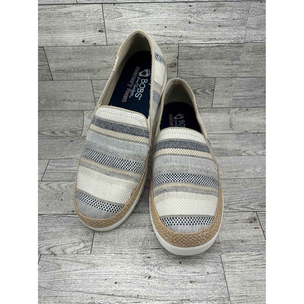 BOBS from Skechers Memory Foam Striped Espadrille Flats Women US 8 EU 38